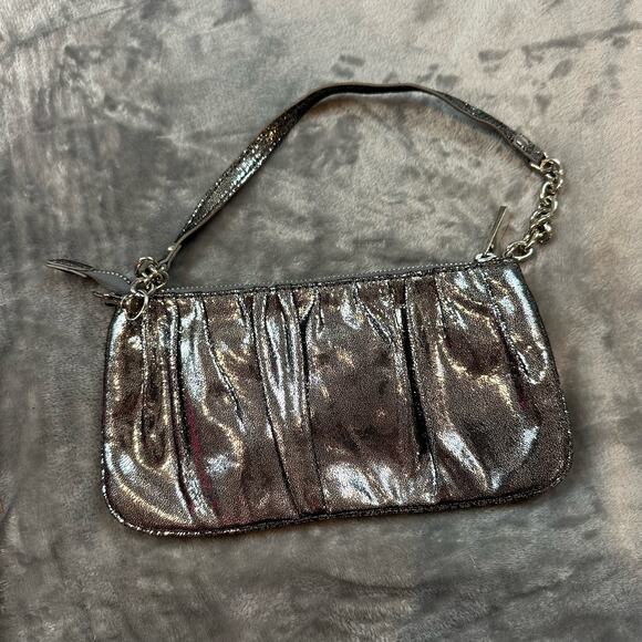 Express Metallic Ruffle Purse Handbag Clutch Dark Gray Silver Y2K Girlies - Picture 2 of 9